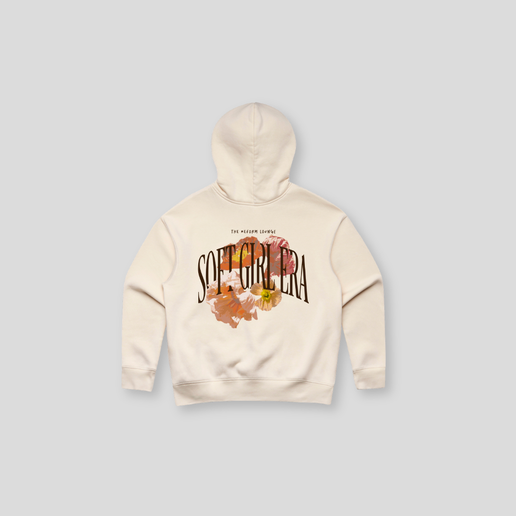 Soft Girl Era Floral Hoody - Cream